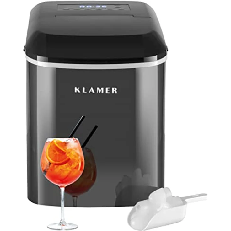 KLAMER Eiswürfelmaschine (2023), 10 Eiswürfel in 7-9 Minuten, 15 kg Eiswürfel pro Tag, 2 Eiswürfelgrößen, 2,1 L Wassertank, 120 W Ice Maker mit Timer, Leiser Eiswürfelbereiter mit Eisschaufel – Bild 1
