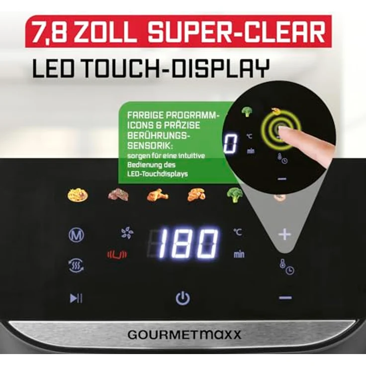 GOURMETmaxx AirGenius Heißluftfritteuse, 5,5 L Airfryer mit 7 Programmen, mattschwarz, LED-Touchscreen, für fettfreies Kochen von 3–5 Personen – Bild 4