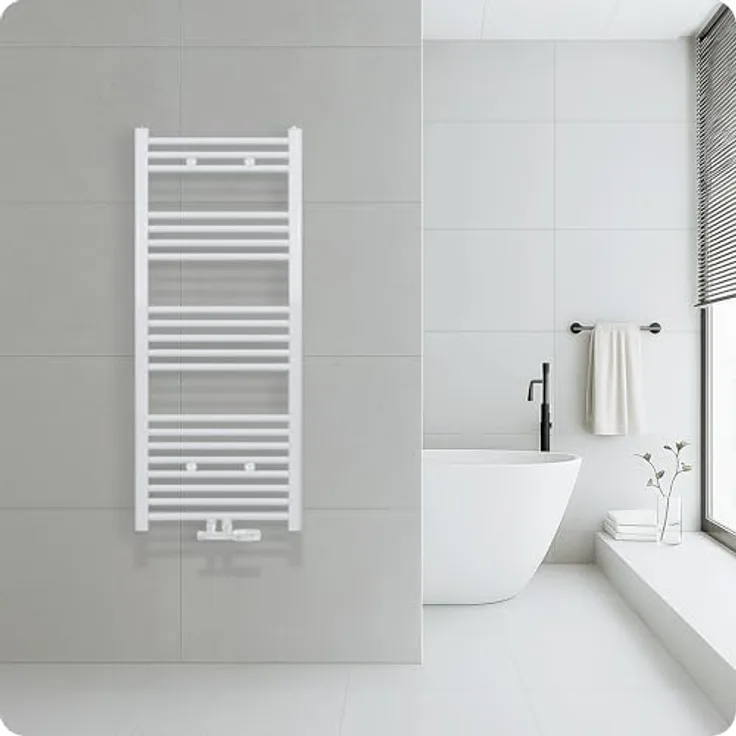 Belrad® Badheizkörper, Moderner handtuchheizkörper aus Qualitätsstahl, weiß pulverbeschichtet, wandmontagefähig & wasserbetrieben, flexible Anschlüsse, langlebig und robust