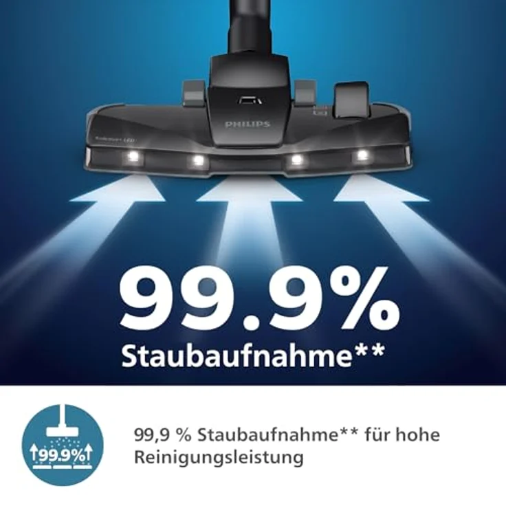 Philips Bodenstaubsauger XD8122/10 8000 Serie, 900W, 4l, mit HEPA-Filter, TriActive+ LED-Düse, Möbelaufsätze inkl, Tiefschwarz matt – Bild 4