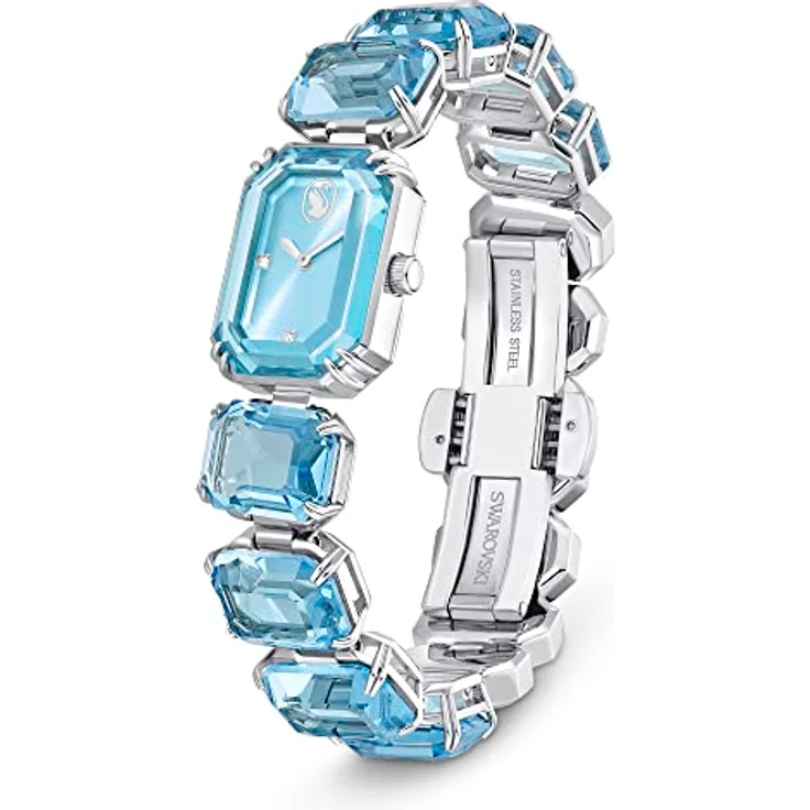 Swarovski Millenia Uhr, blaue Damenuhr mit Edelstahlarmband und strahlenden Swarovski Kristallen – Bild 2