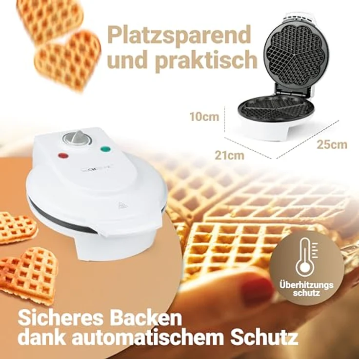 Clatronic WA 3491 Waffelautomat, 1200 Watt, Stufenlos regelbarer Bräunungsgrad, Große Backflächen Ø 18 cm antihaftbeschichtet, Weiß – Bild 4