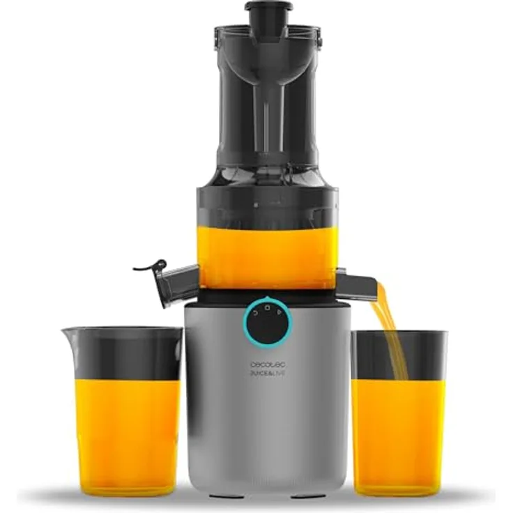 Cecotec Juice&Live 1500 Slim, Kaltpress-Entsafter mit 200W DC-Motor, 55±5 U/min, 82mm Einfüllöffnung, Rückwärtsfunktion, einfache Montage und Reinigung