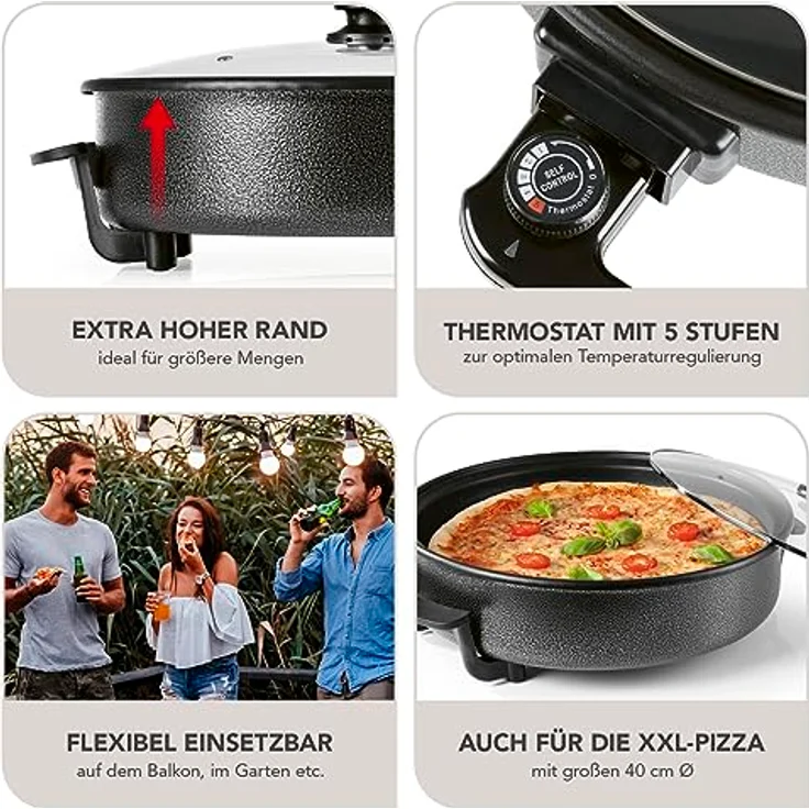 GOURMETmaxx Elektrische Multifunktionspfanne ⌀ 40cm | Hot Pot mit Thermostat, Glasdeckel & Antihaftbeschichtung | XXL Volumen - optimal als Paellapfanne, Schmorpfanne & Wok | 1500W [Schwarz] – Bild 2