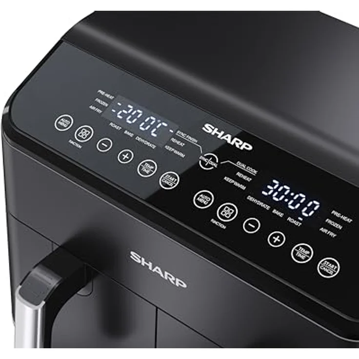 SHARP AF-GD82AE-B Heißluftfritteuse mit 2 Fächern, 2 x 4L mit digitaler Steuerung – Touchdisplay Funktion, 12 Programme, 1800W, Schwarz, Backen ohne Öl – Bild 3