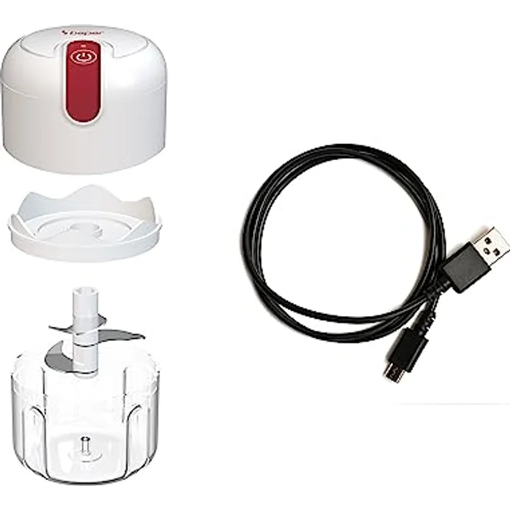 BEPER P102ROB050 Zerkleinerer mit USB-Anschluss, Mini-Küchenmaschine, 3 Klingen aus Edelstahl, wiederaufladbarer Akku, Rot/Weiß, Weiss – Bild 3