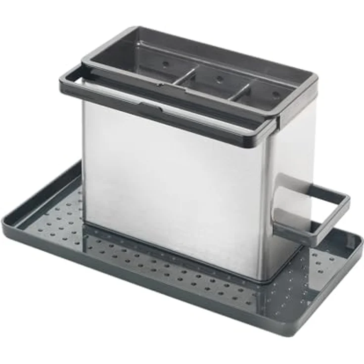 Metaltex 297430000 Abtropfhalter, Edelstahl - Spülbecken Organizer mit ausziehbaren Bügeln und Abtropfschale, 24 x 13 x 14 cm - Preisvergleich – Bild 1