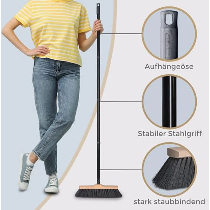 Hausfelder Staubbesen Vorteilspack, 1 x 30cm Zimmerbesen und 2 x Handfeger mit ergonomischen Holzgriffen und dichten Borsten – Bild 3