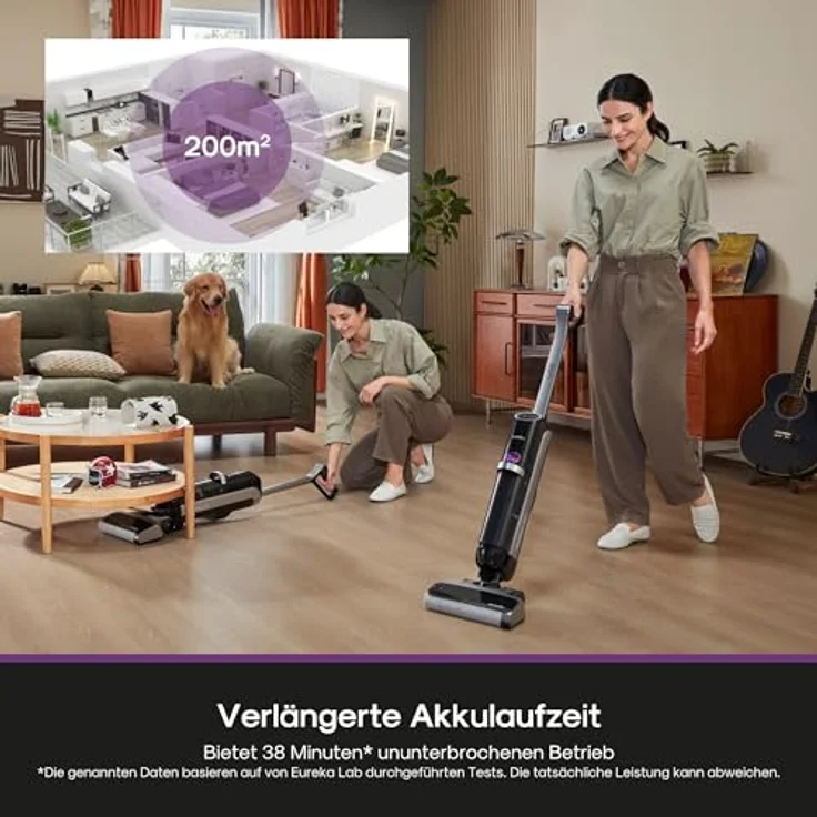 Eureka RapidWash NEW630, Kabelloser Nass Trockensauger mit 21600 Pa Saugkraft, 170° Neigung, 60°C Heißlufttrocknung, 38 Min. Akkulaufzeit, Selbstreinigung und Anti-Tangle für Hartböden, LED-Anzeige – Bild 4