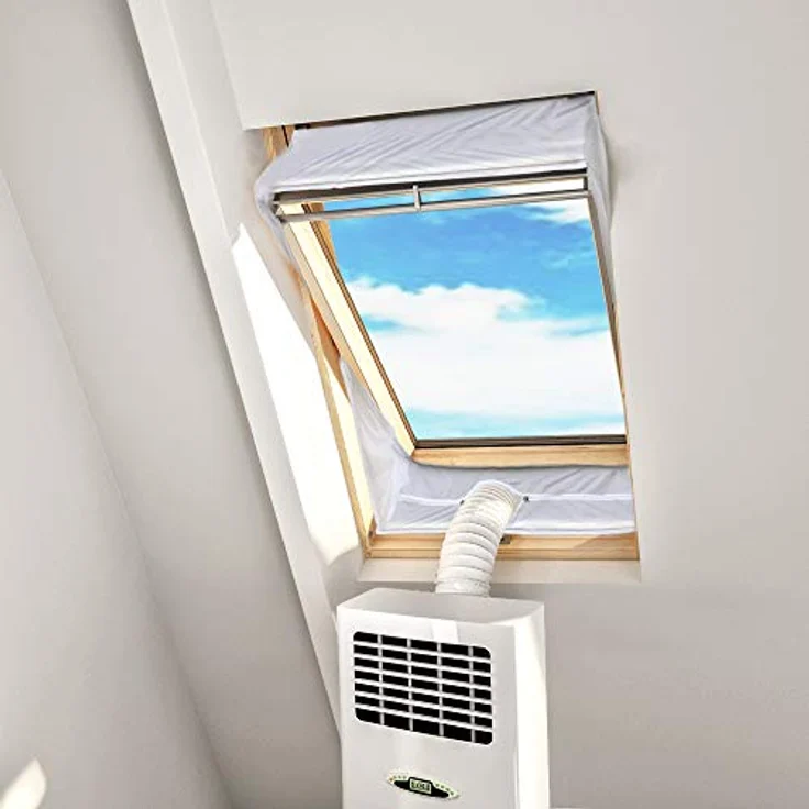 HOOMEE Fensterabdichtung für mobile Klimageräte, Hot Air Stop für Dachfenster bis 310 cm Fensterumfang, 2x150 cm Set mit extra starkem Reißverschluss und Kabelbindern – Bild 1