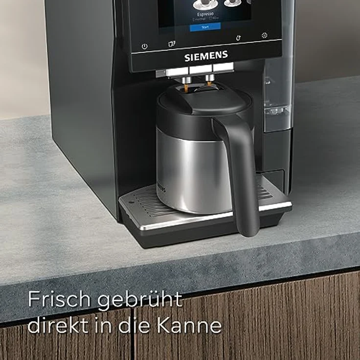 Siemens Thermo-Kaffeekanne TZ40001, direktes Brühen aus dem Kaffeevollautomaten, Warmhaltefunktion, Schiebedeckel, leicht zu reinigen, perfekt für EQ500, EQ700, EQ6 plus und EQ900, 1 L, Edelstahl – Bild 2