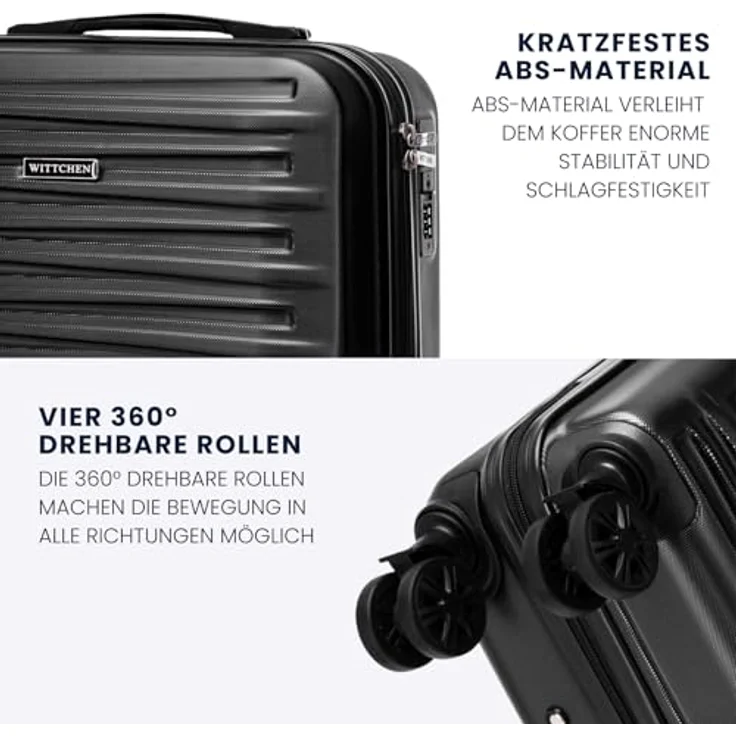 WITTCHEN Skyspeed Line Kabinenkoffer, 55x38,5x20 cm, ABS Hartschale, 4 Doppelrollen, Kombinationsschloss, Schwarz – Bild 3