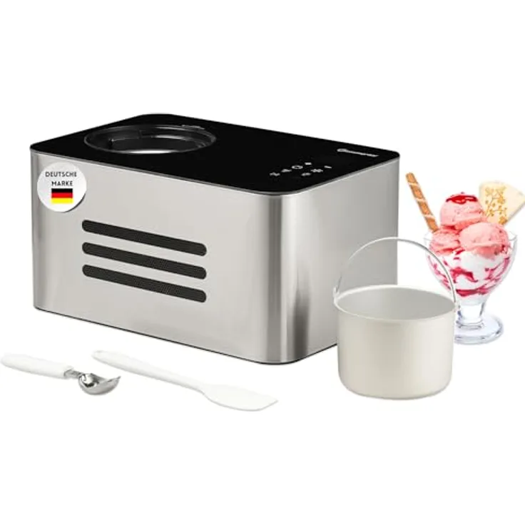 Sommertal Eiscreme Maschine ICE1500 3-in-1 Eismaschine, Joghurtbereiter & Sorbet, Eiscrememaschine aus Edelstahl mit Kühlhalte Funktion, Speiseeis zum selber machen, 1,5L, 150 W mit Kompressor
