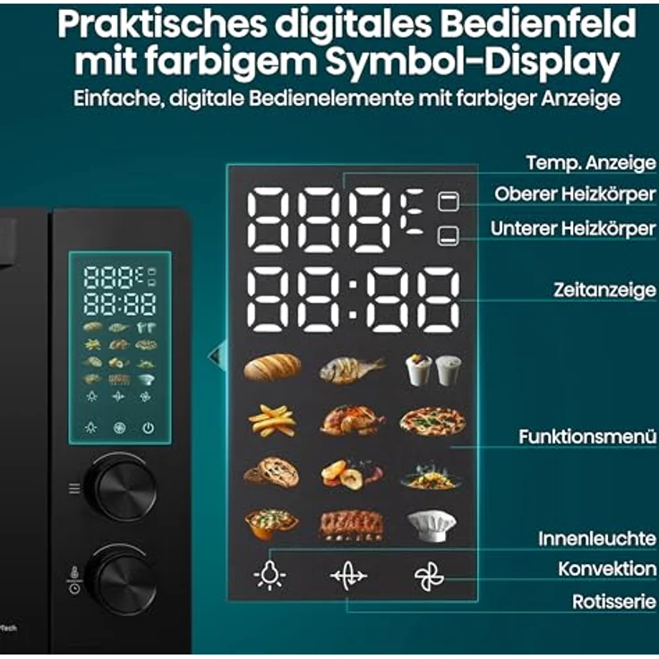 Hisense Minibackofen HOM30AF, 30 Liter, 1.800 Watt, 12 Programme, Heißluftfunktion, elegantes Design, integrierte Rotisserie – Bild 13