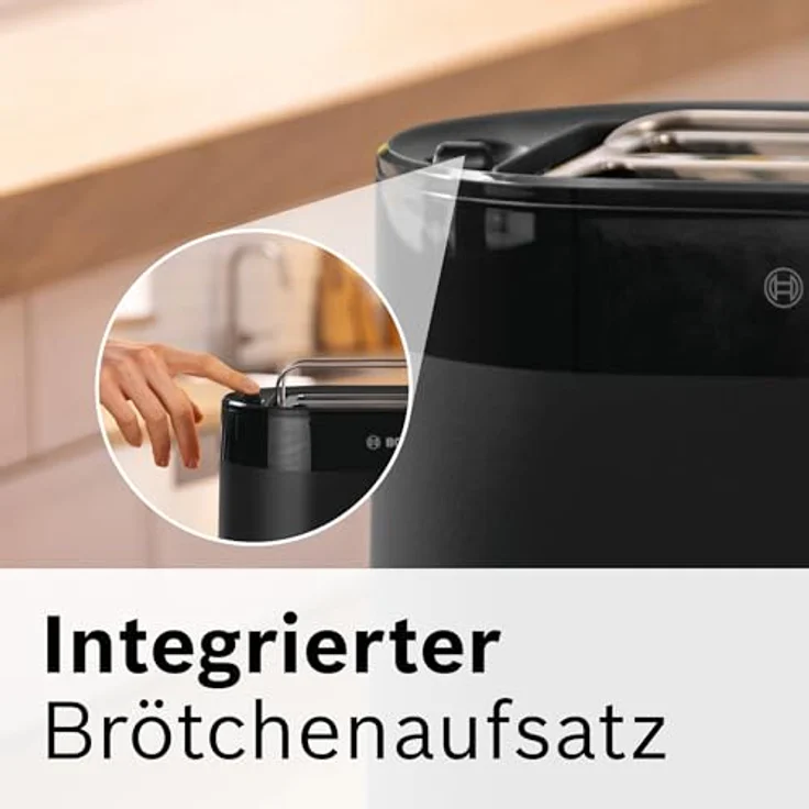 Bosch Kompakt Toaster MyMoment TAT2M123, integrierter Brötchenaufsatz, mit Auftaufunktion, mit Abschaltautomatik, Liftfunktion, Brotzentrierung, perfekt für 2 Scheiben, 800 Watt, Schwarz matt – Bild 4