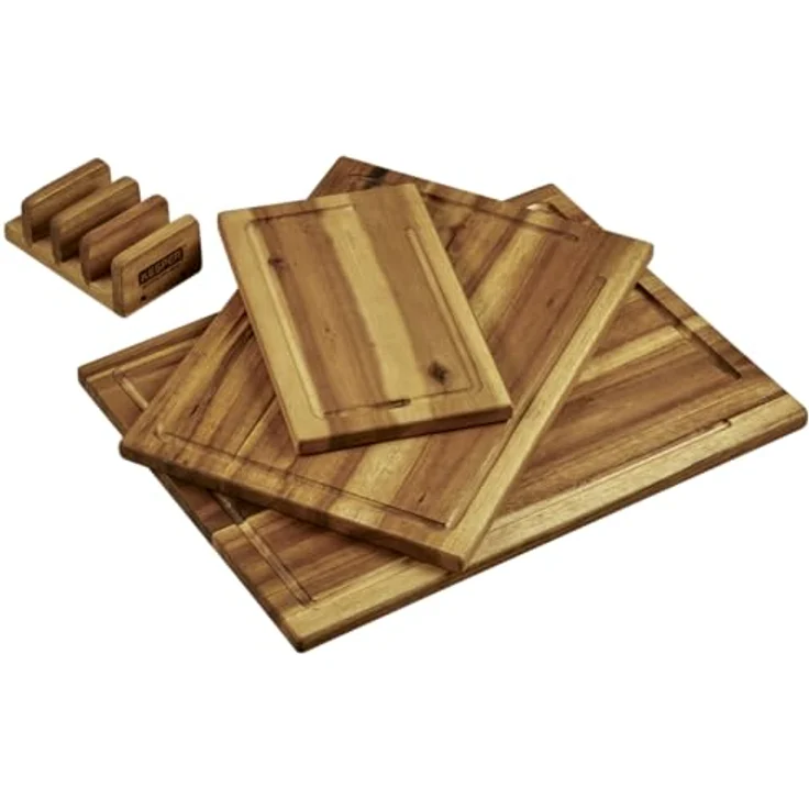KESPER 3er Set Schneidebrett aus Akazie mit Saftrille, Maße: 40 x 30 x 1,5cm, Braun – Bild 3