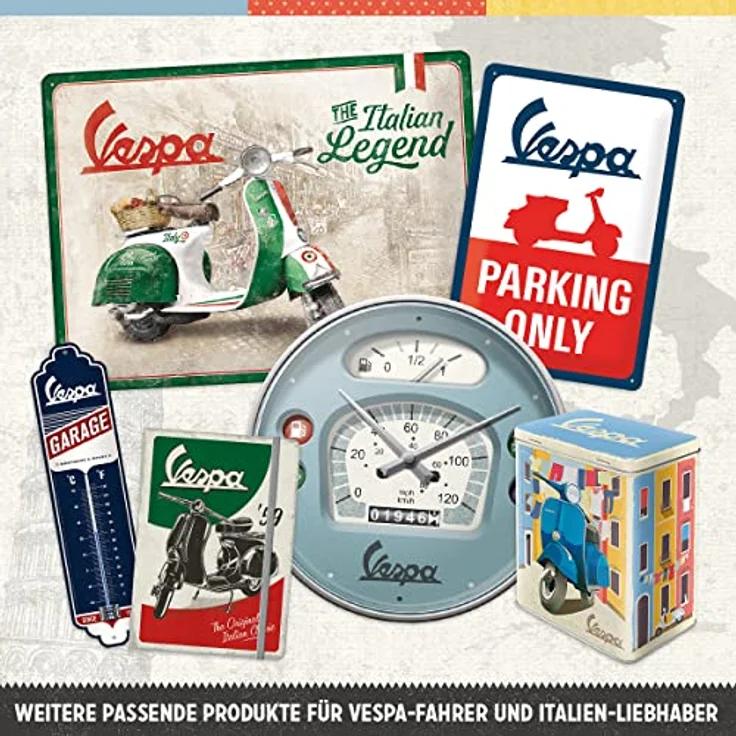 Nostalgic-Art, Retro Wanduhr, Vespa – Tacho – Geschenk-Idee für Roller-Fans, Große Küchenuhr, Vintage-Design zur Dekoration, Ø 31 cm – Bild 4