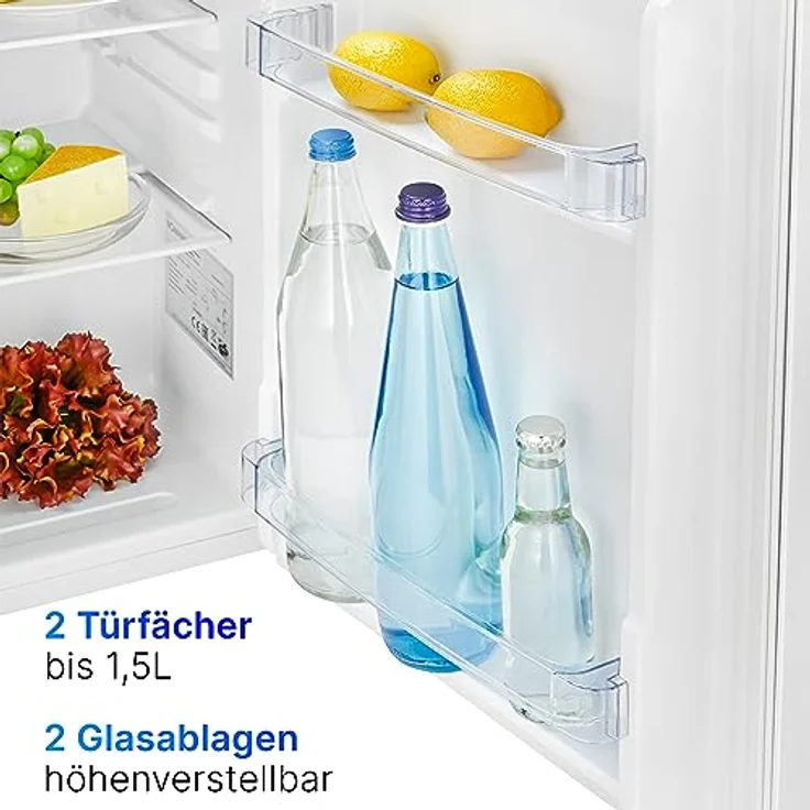 Bomann® Mini Kühlschrank mit 58 Liter Nutzinhalt | Kühlschrank klein mit 2 herausnehmbaren Glasablagen | Mini Fridge mit stufenloser Temperaturregelung u. wechselbarem Türanschlag | KB 7347 weiß – Bild 5
