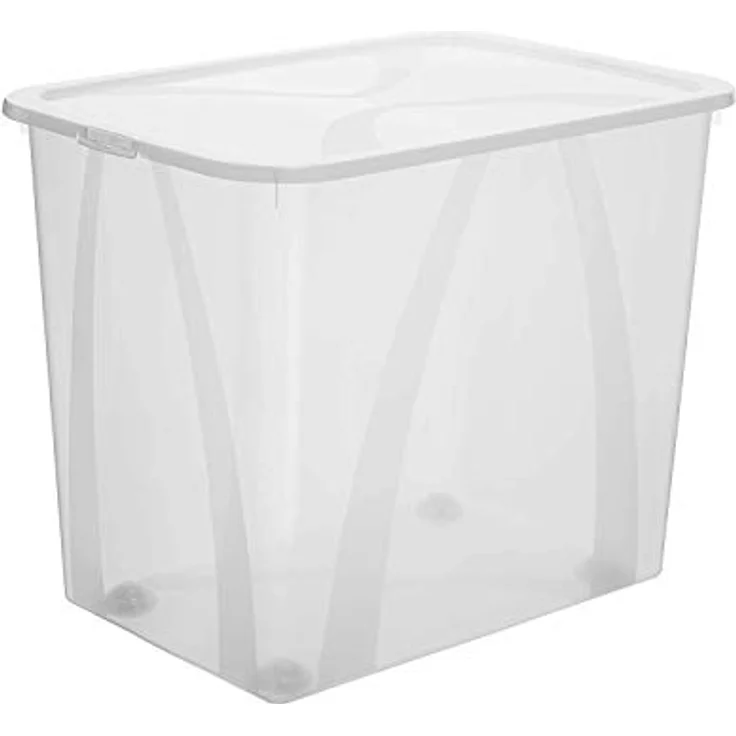 Rotho Lona Aufbewahrungsbox 70L mit Deckel und Rollen, transparenter lebensmittelechter Kunststoff – Bild 1