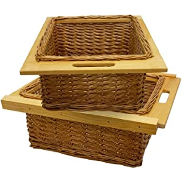 Monster Shop Ausziehbare Weidenkörbe Küche Rattan, 500mm, 100% handgefertigt, mit Befestigungssatz, Braun – Bild 2