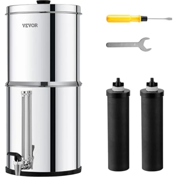 VEVOR Schwerkraft Wasserfiltersystem Edelstahl 7+8,5L, hochmoderne Wasserfiltration mit Blei- und Chlorreduzierung – Bild 1