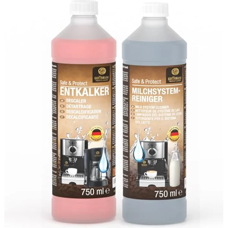 Coffeeano Spar Pack 750ml Entkalker & 750ml Milchsystemreiniger für Kaffeevollautomaten, Anti-Kalk-Schutz, Made in Germany – Bild 1