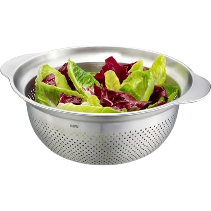 GEFU Seiher Premio - 3-in-1-Funktion: Abseihen, Waschen und Dünsten, Ø 27 cm, Edelstahl, Silber – Bild 4