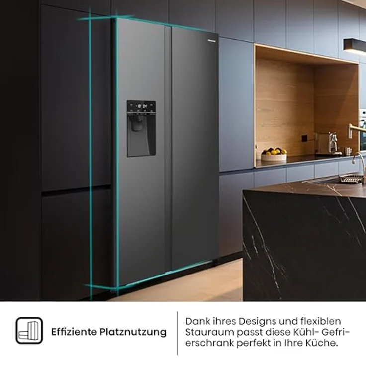 Hisense RS5P535NTFE Side-By-Side Kühl-Gefrier-Kombination, 376 Liter Kühlteil, 190 Liter Gefrierteil, Wasser-/Eisspender, Total NoFrost, Multi AirFlow, FastFreeze, schwarz – Bild 4