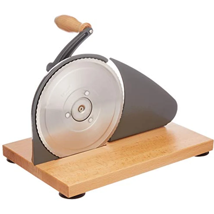 Zassenhaus Brotschneidemaschine manuell CLASSIC | Grau | Solinger Klingenstahl | Schnittstärken: 1-18mm | Brett und Kurbel aus Buchenholz | 30 × 25,5 × 19cm – Bild 2