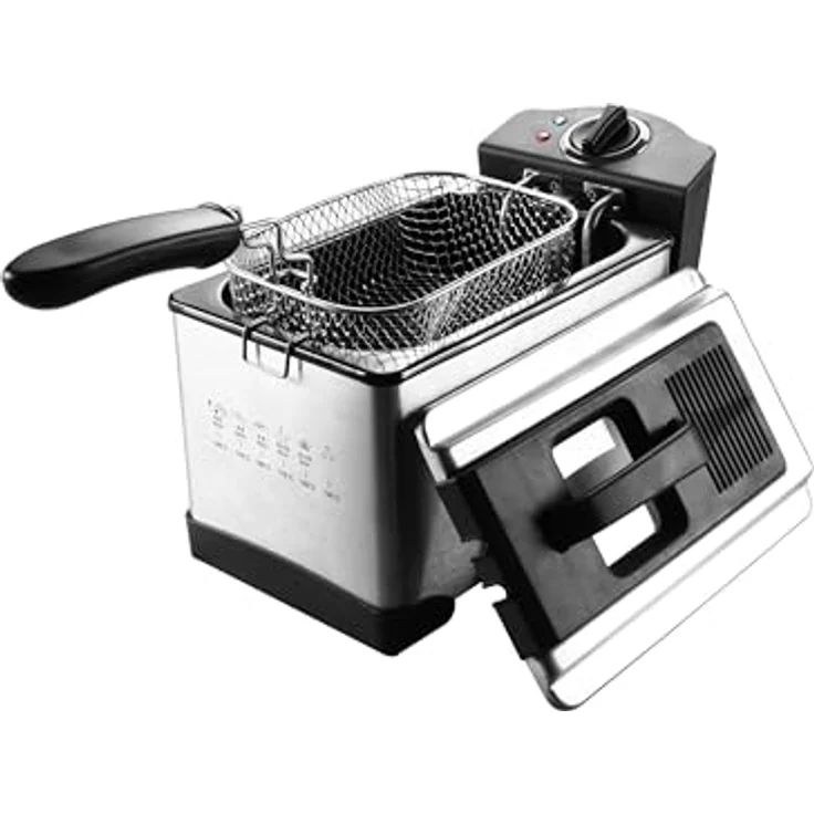elta Edelstahl Fritteuse 3 Liter 2000W Elektro 800g Pommes frittieren, Temperaturkontrolle, verzinkter Frittierkorb, einstellbare Temperaturregelung – Bild 1