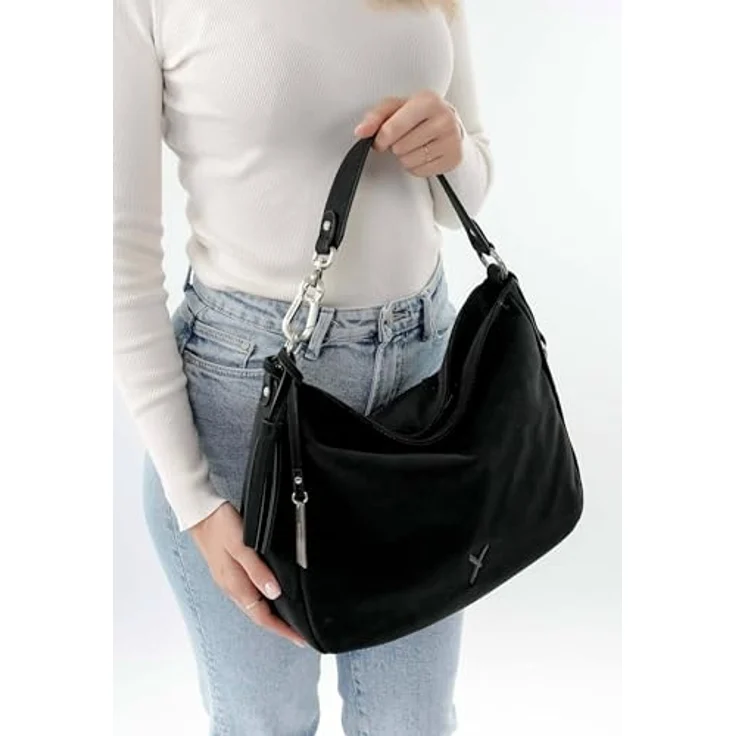 SURI FREY SFY Romy Beutel, Umhängetasche in Lasercut-Optik, Schwarz, mit abnehmbarem Umhängeriemen und Reißverschlussfächern – Bild 4