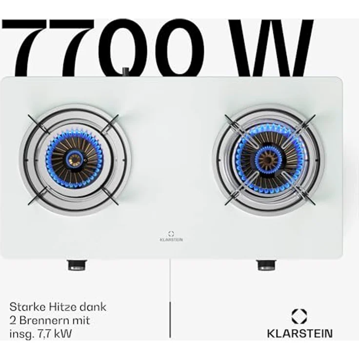 Klarstein Barzona Gaskochfeld, 2-Brenner Edelstahl & Glas, 7,7kW, Tragbarer Campingkocher mit Piezo-Zündung & Flammenausfallsicherung, Komplettset mit Schlauch & Regler – Bild 3