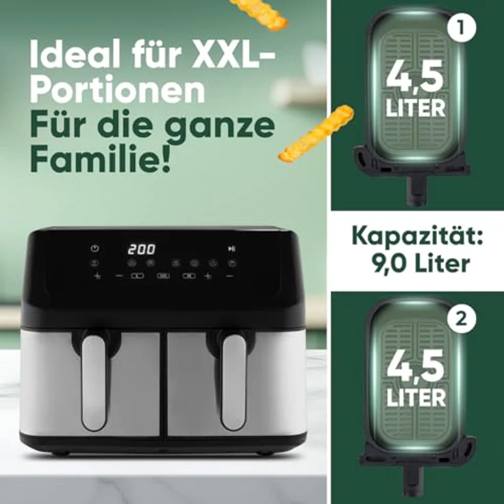 ProfiCook® Heißluftfritteuse PC FR 1296 H, 9 Liter mit Doppelkammer-Technologie, fettfreies Frittieren und Antihaft-Behälter – Bild 4
