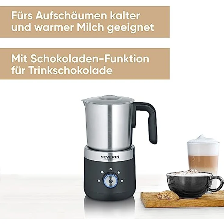 SEVERIN Milchaufschäumer, elektrischer Milchaufschäumer mit Edelstahl-Milchbehälter, Milchschäumer für kaltes und warmes Aufschäumen, schwarz/silber/Edelstahl, SM 3588 – Bild 2