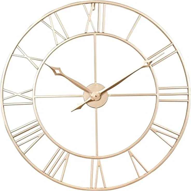 Samilito Große Wanduhr im Vintage-Stil, rund, geräuschlos, Gold, 76 cm, Gratis Extraset Uhrzeiger in Schwarz
