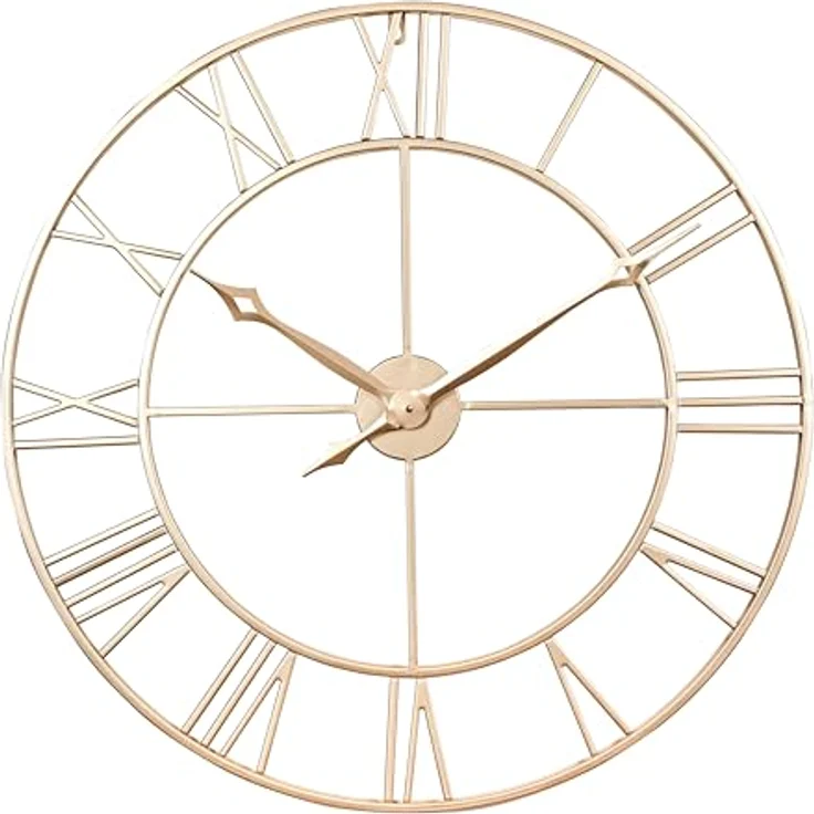 Samilito Große Wanduhr im Vintage-Stil, rund, geräuschlos, Gold, 76 cm, Gratis Extraset Uhrzeiger in Schwarz – Bild 1