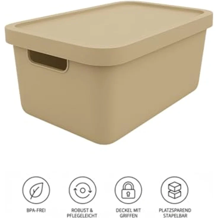 Plastard Aufbewahrungsboxen mit Deckel 31 L, 4er-Set, Beige, BPA-frei, stapelbar, robust und vielseitig für Küche, Bad, Büro, Kinderzimmer – Bild 3