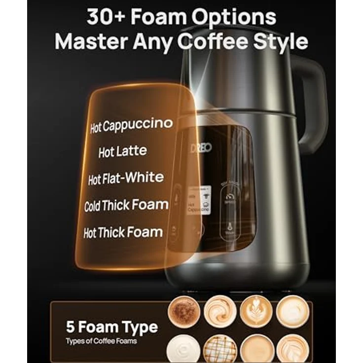 Dreo BaristaMaker, All-in-1 Milchaufschäumer für Latte Art-Niveau Mikrofoam, 27oz/800ml Elektrischer Milchwärmer mit über 30 Getränken, Spülmaschinenfest – Bild 5