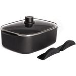 Woll Eco Logic QXR Bräter inklusive Glasdeckel, mit 2 eingegossenen Hebegriffen - Induktiv -, 29 cm x 22 cm, 10 cm hoch, 5.1 Liter - PFAS-frei, Antihaft-Versiegelung, Alum, Silikongriff, schwarz