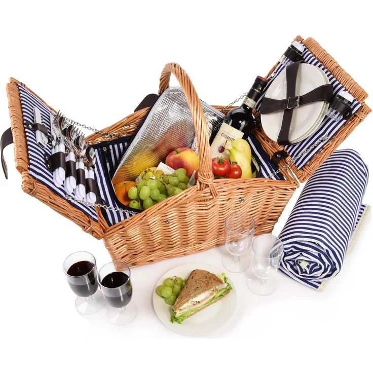 SÄNGER Picknickkorb Sylt (Set, 24 St., 4 Personen), inkl. Picknickdecke & Geschirr, Weidekorb mit integrierter Kühltasche, Porzellanteller & Kunststoffgläser – Bild 1