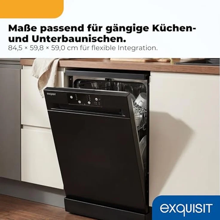 Exquisit GSP59114-451D, Geschirrspüler mit 14 Maßgedecken, 4 Programmen, Energieklasse D, 49 dB, schwarz – Bild 3