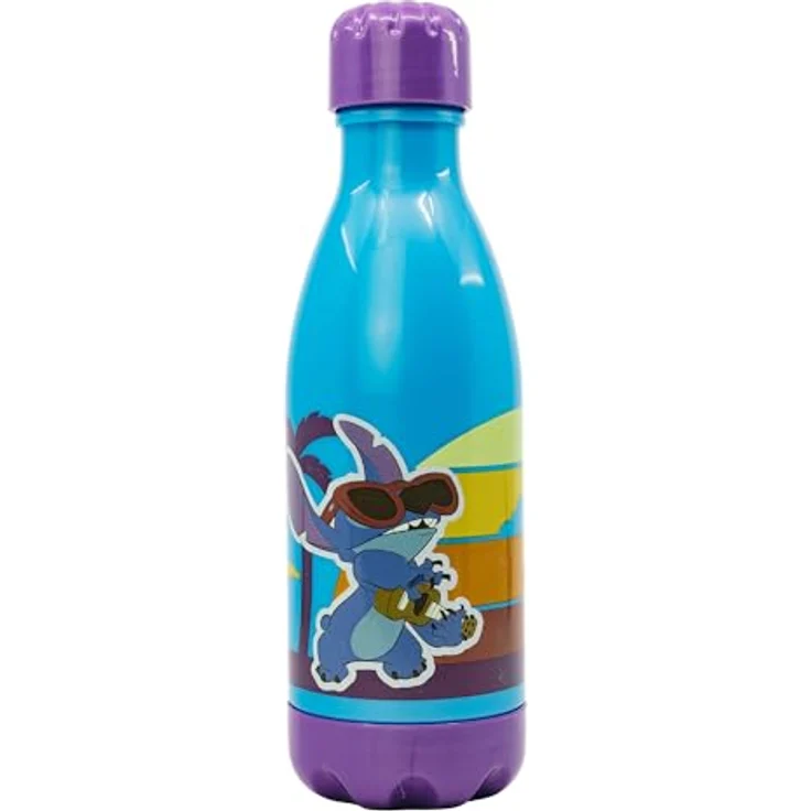 Storline Trinkflasche Lilo & Stitch, 560 ml Kinderflasche mit Trinkhalm und Druckverschluss, wiederverwendbar aus robustem Kunststoff – Bild 1