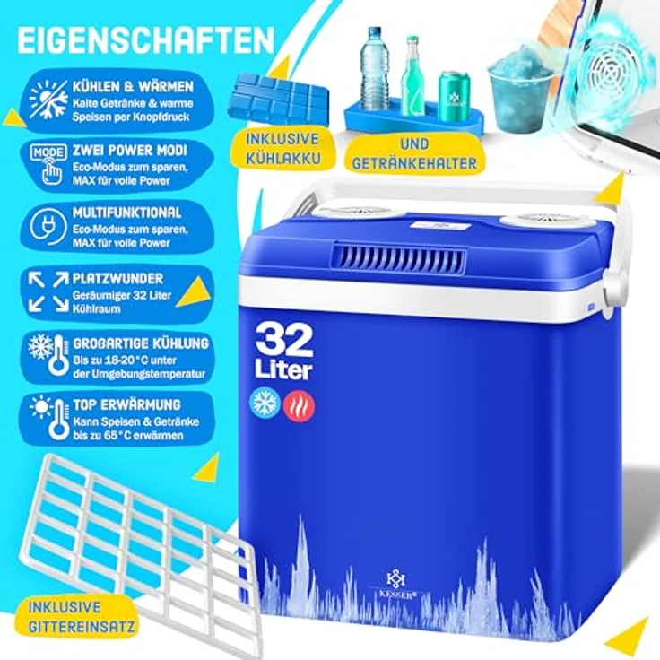 Kesser KKB-01 Thermoelektrische Kühlbox 12V, 230V Stecker, Mini-Kühlschrank, Warmhaltebox, Blau - Preisvergleich – Bild 3