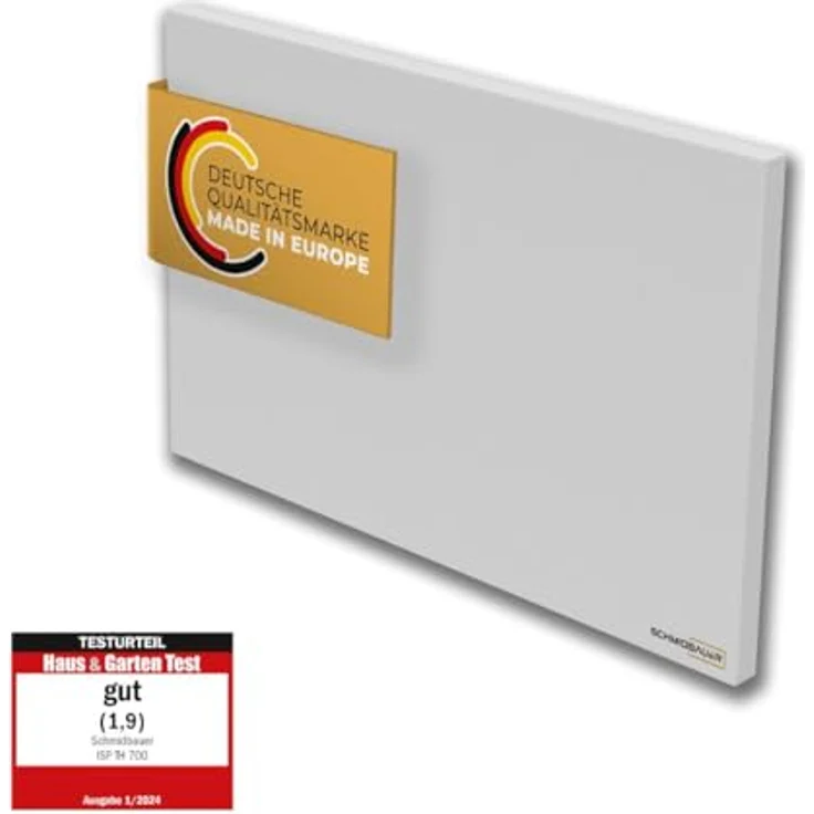 Schmidbauer Infrarotheizung Concept 300 Watt - Deutsche Qualitätsmarke, schnelle Heizreaktion, gesundes Raumklima, geringer Energiebedarf, einfache Installation - Wand/Deckenhalterung, Überhitzungsschutz, steckerfertig - Weiß – Bild 1