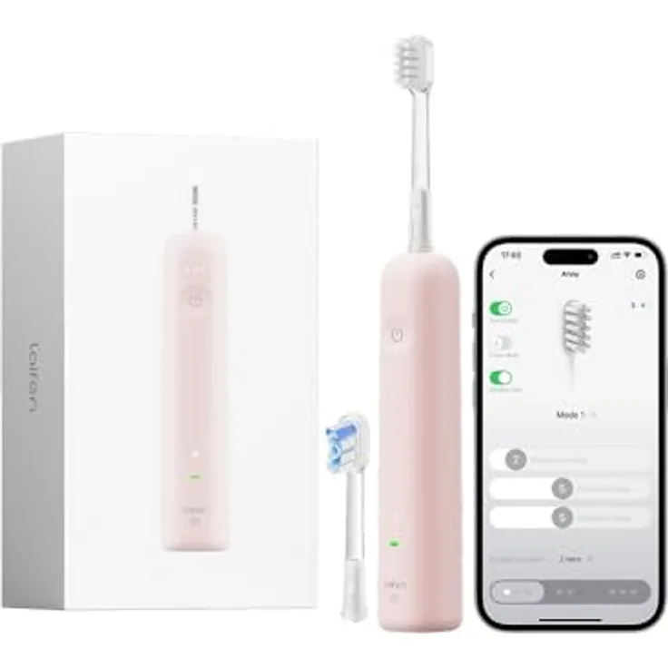 Laifen Wave Spezial Elektrische Zahnbürste, Oszillation & Vibration, mit Smart App, 50 Tage Akkulaufzeit, 2 Bürstenköpfe, rosa