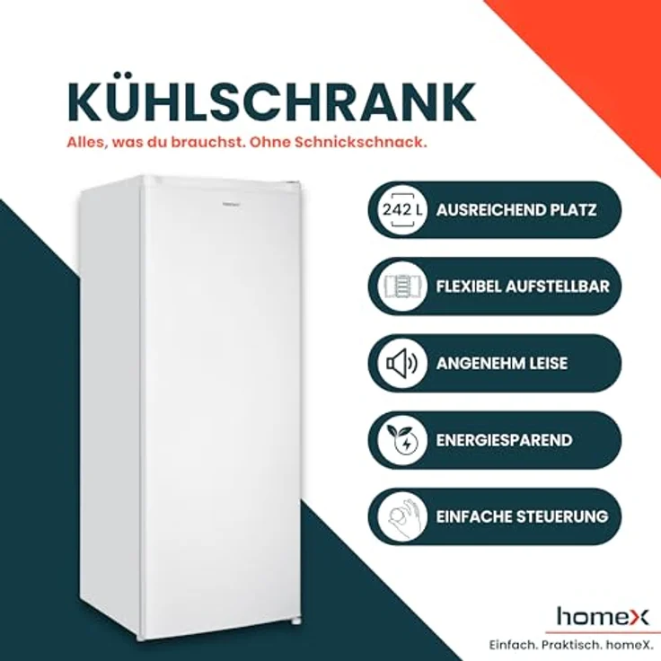 homeX CS2421E-W, freistehender Kühlschrank ohne Gefrierfach, 242 Liter, leise mit 40 dB, weiß – Bild 2