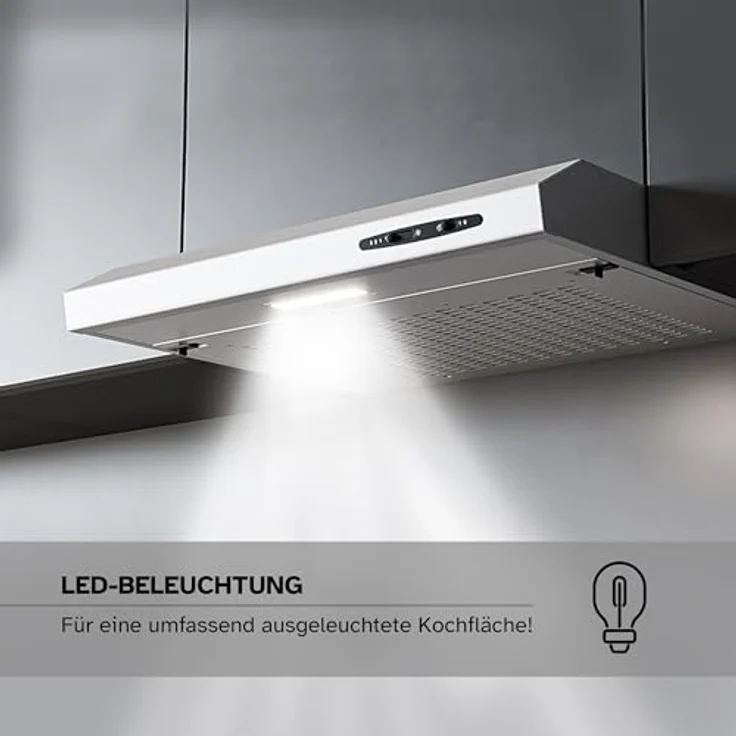 HEINRICHS Dunstabzugshaube 60cm Unterbauhaube, 212m³/h Saugkraft, Edelstahl, mit LED Beleuchtung, 3 Geschwindigkeitsstufen, inkl. Kohlefilter, 87W Leistung – Bild 3