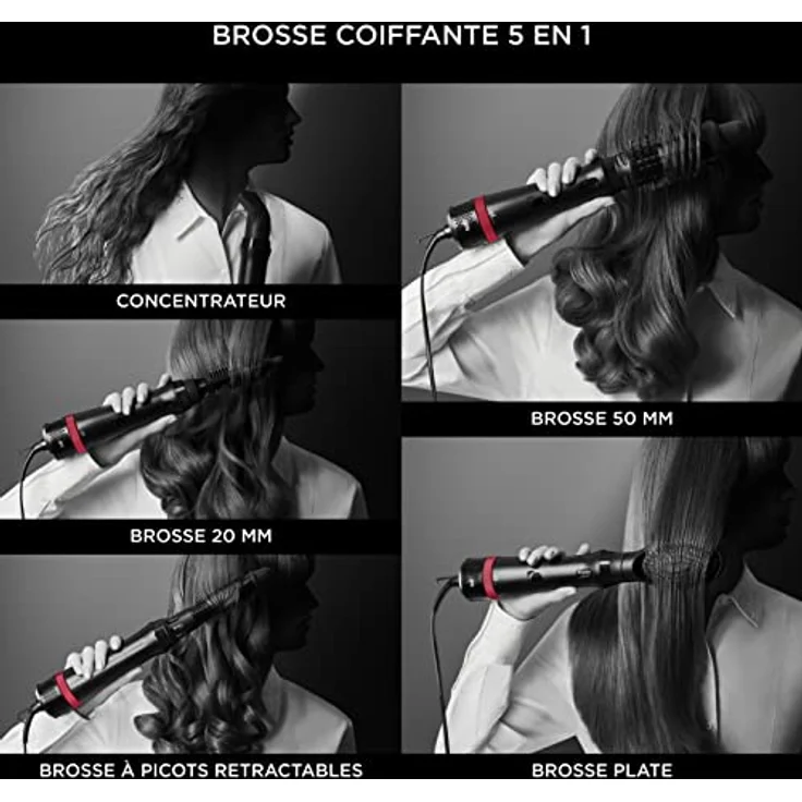 Rowenta x Karl Lagerfeld CF635L Express Style Warmluftbürste | 5-in-1 Stylingbürste | Keratin & Glow-Beschichtung | konstante 60°C | alle Haartypen | umfangreiches Zubehör | Schwarz/Rot – Bild 4