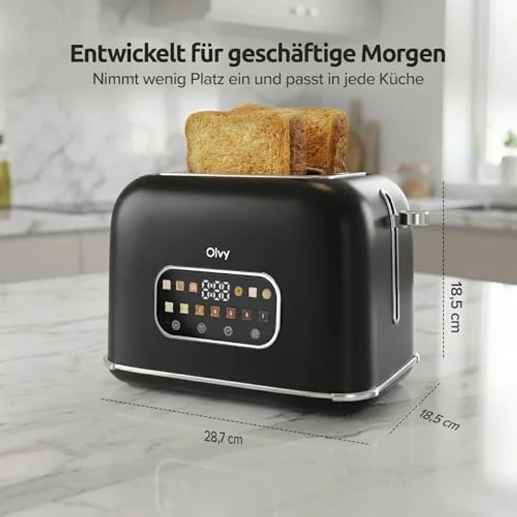 Olvy Premium Toaster mit LCD-Display, 900W, 7 Bräunungsstufen, extra breite Schlitze, Auftau- & Aufwärmfunktion, schwarz – Bild 3