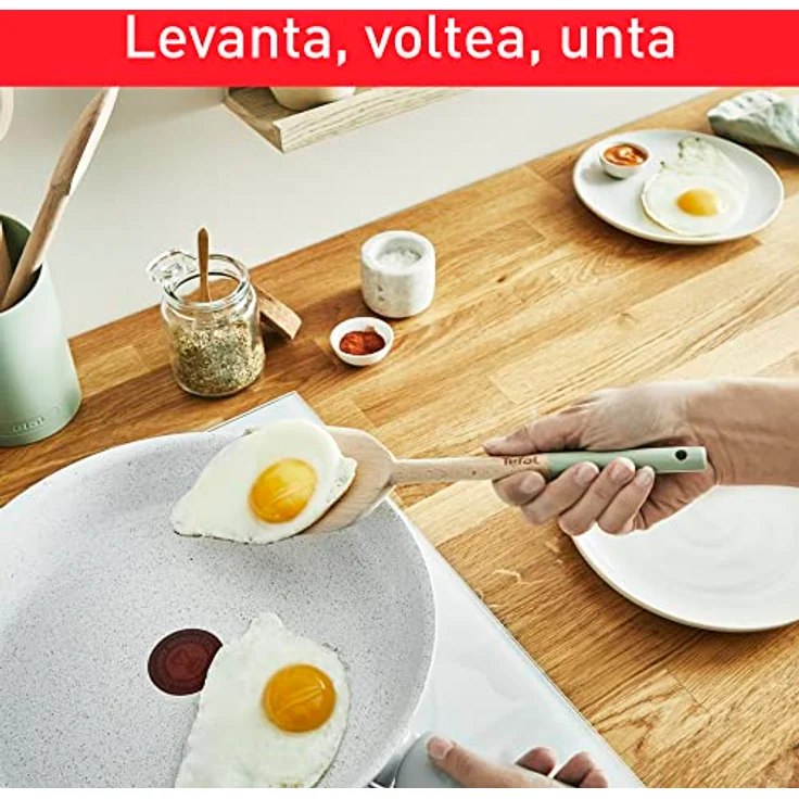 Tefal Natura Küchenutensilien-Set, 5-teilig: Löffel 28 cm, Löffel 29 cm, Klingenspatel 28 cm, Winkelspatel 29 cm und Ständer, FSC-zertifiziertes Holz, K270S5 – Bild 4